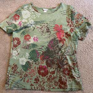 Christopher & Banks Green Floral Short Sleeve Tee